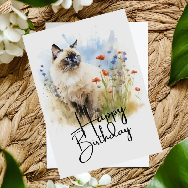 Printable Birman Cat Birthday Card | Instant Download