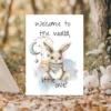 Charming bunny new baby card with a cute bunny and the phrase "Welcome to the world, little one!" in soft colors.