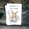 Sweet printable card showing a bunny and the message "Welcome to the world, little one!" for a new baby.
