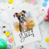 Delightful printable card featuring a boxer dog in a tranquil setting, highlighting a "Happy Birthday" wish.