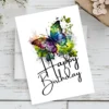 Printable birthday card featuring a colorful butterfly in watercolor, perfect for sharing joy on someone's special day.