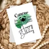 Cancer-themed birthday card featuring character traits, set on a serene green watercolor background representing water.