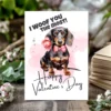 Valentine's Day card design featuring a dachshund and the words "I Woof You The Most," ideal for sharing love.
