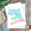 Cute dolphin in party hat for children’s birthday – digital download card
