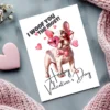 Valentine's Day card design with a playful French Bulldog and the message "I Woof You The Most."