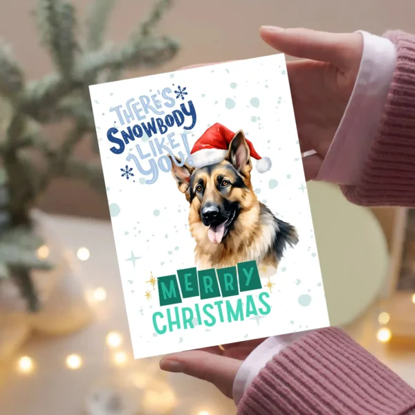 Digital Christmas card featuring a German Shepherd in Santa hat