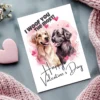 Cute Valentine's Day card with two retrievers and the phrase "I Woof You The Most," perfect for dog enthusiasts.