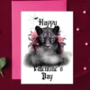 A Gothic Valentine's Day card featuring a black panther surrounded by pink roses. Perfect for expressing love with style.
