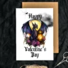 A dragon surrounded by flowers and a lantern, featured on a Gothic Valentine's Day card for a unique celebration.