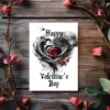 Gothic Heart Valentine's Day card featuring a joyful "Happy Valentine's Day" greeting and intricate heart artwork.