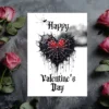 Gothic Valentine's Day card featuring a spiderweb heart design, perfect for a unique and festive celebration.