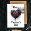 Printable Gothic Valentine's Day Card with a spiderweb heart, adding a spooky touch to your holiday decor.