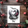 Printable Gothic Valentine's card showing a white and black swan with necks forming a heart.
