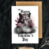 Medieval Gothic Valentine's Day card featuring a white tiger with pink roses, majestically emerging from a dark cloud.