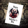 A creative Valentine's Day card featuring a black cat with wings and roses, perfect for sending love to a special someone.