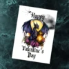 A festive Gothic Valentine's Day card showcasing a dragon with flowers and a lantern, adding a magical touch.