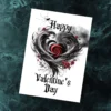 Cheerful Gothic Heart Valentine's Day card showcasing a "Happy Valentine's Day" wish surrounded by artistic heart designs.