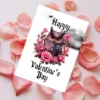 Valentine's Day card featuring a cheerful owl and roses in a Gothic design, celebrating love and friendship.