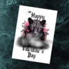 A Valentine's Day card with a striking black panther and vibrant pink roses, ideal for a unique romantic gesture.