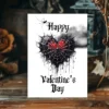 Printable card for Valentine's Day featuring a Gothic spiderweb heart, blending romance with a touch of the eerie.