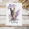 Funny French bulldog birthday card in watercolor, saying, "Did someone say cake? Have a pawsome birthday!"