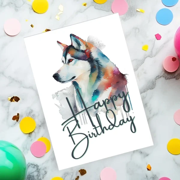 Printable Husky Birthday Card | Instant Download #01