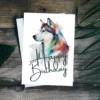 Printable birthday card with a playful Siberian Husky in watercolor, bringing joy to any birthday celebration.