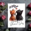 Valentine card featuring two cats kissing with the text "You Make My Heart Purr" in a playful design.
