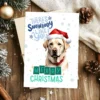 Labrador in Santa hat on a snowy background, perfect for a digital Christmas card