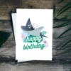 Ocean adventure birthday card with swimming manta ray and fishes