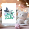 Unique sea-themed greeting card with manta ray and colorful fish