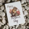 Printable Mother's Day card featuring a cute chipmunk surrounded by colorful flowers.