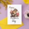Charming Mother's Day card with a chipmunk and vibrant flowers, perfect for printing.