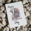 Adorable Mother's Day card with an elephant and vibrant flowers, perfect for printing.
