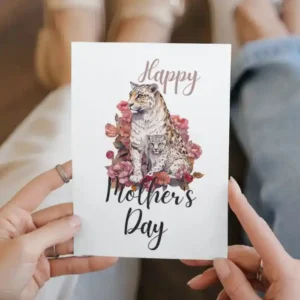 A cheerful Mother's Day card with a cheetah print, ideal for expressing love and appreciation to mothers.