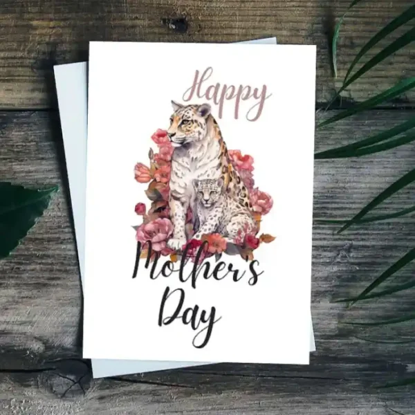 Fun and stylish Mother's Day card with a cheetah print design, great for showing love to moms everywhere.