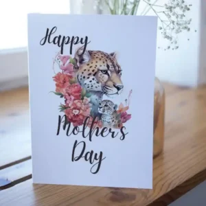 Fun and vibrant leopard Mother's Day card, ready to print and send warm wishes to your favorite mom.
