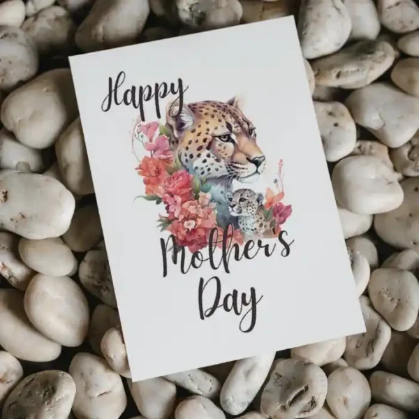 Cute leopard-themed Mother's Day card, ideal for printing and sharing heartfelt wishes with mom.