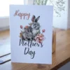 Delightful watercolor card for Mother's Day, showcasing a rabbit, designed for easy printing and heartfelt messages.