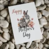 Whimsical watercolor card for Mother's Day, highlighting a rabbit, great for printing and celebrating mothers.