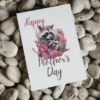 Sweet raccoon mom surrounded by flowers, perfect for a printable Mother's Day card to delight and celebrate mothers.