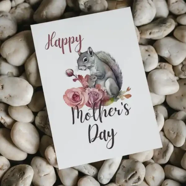 Adorable printable card for Mother's Day, showcasing a charming squirrel, ideal for expressing love to moms.