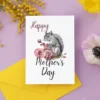 Cute squirrel-themed Mother's Day card, designed for printing, to celebrate and honor mothers with a playful touch.
