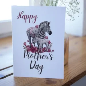 Adorable printable Mother's Day card featuring a zebra and flowers, a fun way to celebrate mothers on their special day.