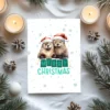 Festive otters sharing holiday cheer under snowfall, captioned “Merry Christmas”