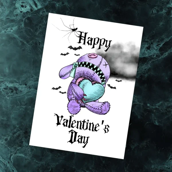 Printable Gothic Valentine's Day Card Pastel Goth Bear | Instant Download