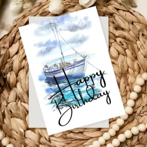 Watercolor sailboat birthday card for Dad, featuring a cheerful design and "Happy Birthday" text.