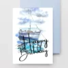 Printable birthday card with a watercolor sailboat, perfect for celebrating Dad's special day with a joyful message.