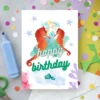 Ocean-themed kids birthday card with two cute seahorses
