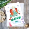 Printable birthday card featuring two seahorses and sea plants